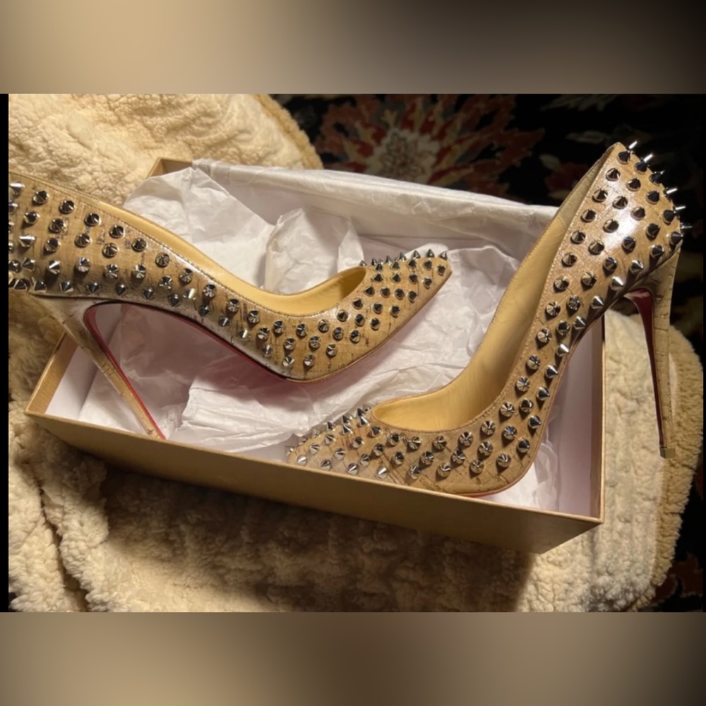🔥CHRISTIAN LOUBOUTIN ✨Gold Lame✨& Silver Spiked📌 Follies Heels 👠 [SZ41] $1295 - Picture 2 of 15